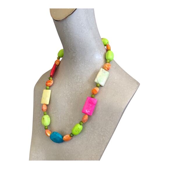 Bright Beaded Multi Shaped Pink, Blue, Orange Beads Lightweight Summer Necklace - Picture 5 of 8